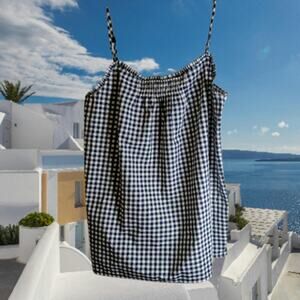 Lands' End XS sleeveless navy and white cotton woman's casual blouse.